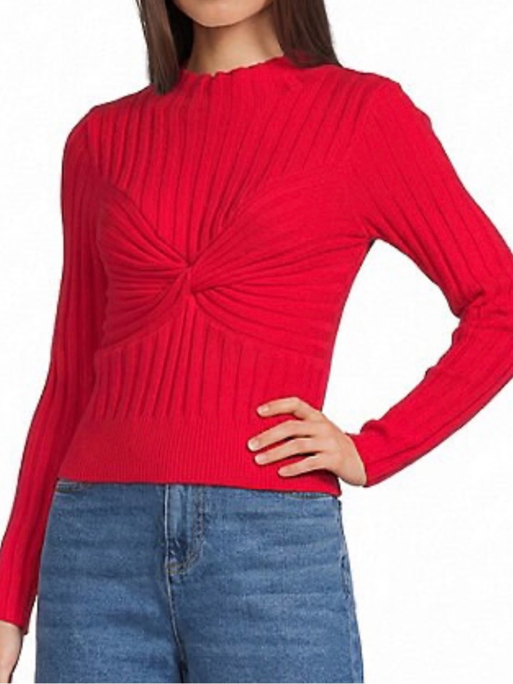 GB girls Red Ribbed Twist-Front Crew Sweater